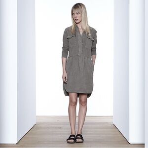 James Perse 100% Cotton Utility Safari Shirt Dress in Olive Green | Women’s L